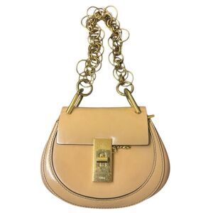 CHLOE Tan Patent Leather Mini Drew Bijou Shoulder Bag Chainlink Strap Baguette